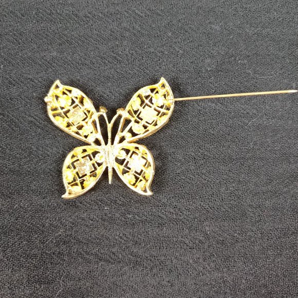 Vintage Avon Rhinestone Enamel Faux Pearl Dome Butterfly Pin Brooch Gold Tone - Picture 3 of 8